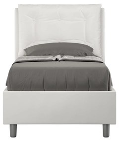 Letto singolo imbottito similpelle Annalisa senza rete, con rete, contenitore, Bianco / Contenitore