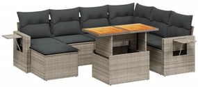 Set divano da giardino 8 pz con cuscini grigio in polyrattan