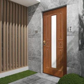 Porta blindata YALE Mirror con vetro L 80 x H 210 cm in compensato noce, apertura spingere a destra, falso telaio incluso
