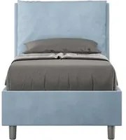 Letto Singolo rivestito in Microfibra - ANTEA Dimensione Rete: 80x200, Colore: Azzurro, Tipologia Letto: Senza Rete