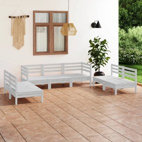 Set Divani da Giardino 7 pz Bianco in Legno Massello di Pino