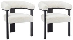 Sedia con braccioli in Tessuto bouclette e Legno di hevea Bianco e Nero - Lotto di 2 - LIVELIA
