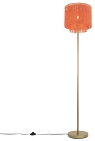 Lampada da terra orientale oro con paralume rosa con frange - Franxa