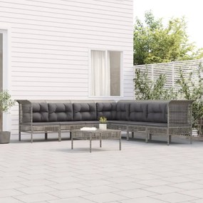 Set Divani da Giardino 8 pz con Cuscini in Polyrattan Grigio