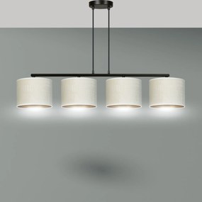 Lampadario 4 Luci Ganesha In Acciaio Nero E Paralumi In Tessuto Beige