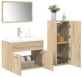 Set Mobili Da Bagno 4 Pz Rovere Sonoma İn Legno Multistrato /