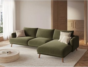 Divano angolare verde (con penisola a destra/con chaise lounge) con rivestimento in velluto Naomi – Micadoni