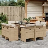 Set da Pranzo da Giardino 9 pz con Cuscini Beige in Polyrattan 3277785