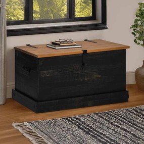 Cassapanca Halden Nero 91x48x47 Cm İn Legno Massello Di Pino /