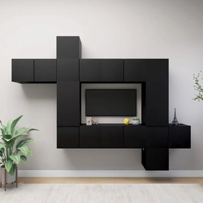 Set Di Mobili Porta Tv 10 Pz Nero İn Legno Multistrato /