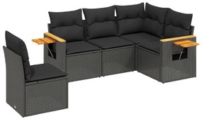 Set divani da giardino 5 pz con cuscini in polyrattan nero