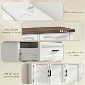 Credenza da Cucina 110x35x80,5 cm con 3 Ante a Fienili 2 Cassetti e 2 Ripiani Regolabili in Legno Bianco...