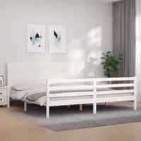 Giroletto con Testiera Bianco 200x200 cm in Legno Massello 3194657