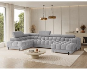 Divano angolare grigio allungabile (con penisola a sinistra/a U) con rivestimento in bouclé Feraria – ELTAP