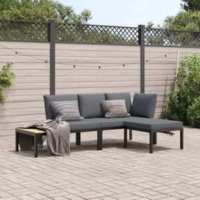 Set divani da giardino 3 pz con cuscini in alluminio nero