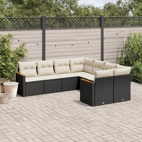 Set divani da giardino con cuscini 8 pz nero in polyrattan