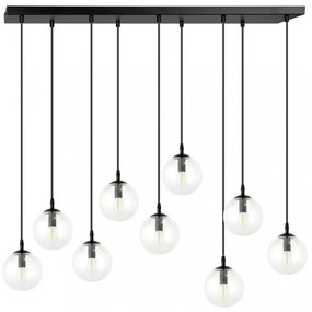 Lampadario a Sospensione in Acciaio e Vetro COSMO 9 Nero 9xE14 Colore delle Sfere Trasparente