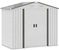 EasyComfort Casetta Porta Utensili in Acciaio, Capanno da Giardino con Porte Scorrevoli, 213x130x185 cm, Bianco