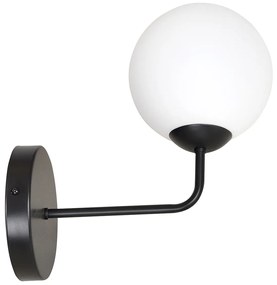 Applique Moderna 1 Luce Nezha In Acciaio Nero E Sfera In Vetro Opale