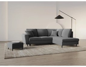 Divano angolare grigio chiaro allungabile e con contenitore (con penisola a destra/a L) con rivestimento in velluto Kyoto – Cosmopolitan Design