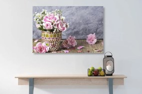 Quadro su tela – Fiori di garofano in vaso a mosaico