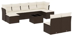 Set divani da giardino 10pz con cuscini in polyrattan marrone