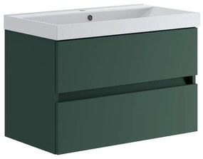 Mobile sottolavabo e lavabo Kora per vasca centrale laccato opaco verde foresta L 79.5 x H 50 x P 45.5 cm 2 cassetti