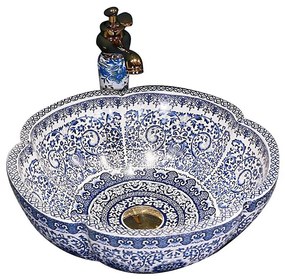 REA-U5666 - Lavabo da appoggio VIVIEN Ø 42,5 cm ceramica/motivo ornamentale