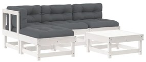 Set divani da giardino 5pz con cuscini in legno massello bianco