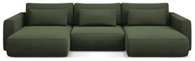 Divano angolare color kaki allungabile/con contenitore (a U) Kapua – Makamii