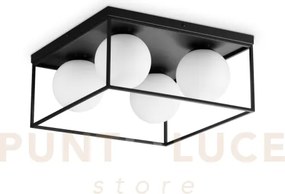 Lingotto lampadario da soffitto nero sfera bianca 4 luci attacco e14