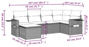 Set divano da giardino 6 pz con cuscini nero in polyrattan