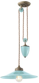 Lampadario Vintage Colors Saliscendi Ferro E Ceramica Azzurro 1 Luce E27