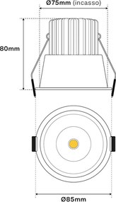 Faro da Incasso 12W Foro Ø75mm Bianco IP40 CCT BRIDGELUX LED 3 Parabole Colore Bianco Variabile CCT
