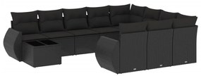 Set Divani da Giardino 11 pz con Cuscini in Polyrattan Nero