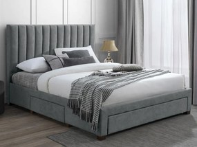 Letto con 3 cassetti 140 x 200 cm Tessuto Grigio + Materasso - LIAKO