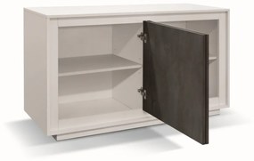 Credenza LAMPEDUSA in legno bianco frassinato, ante finitura acciaio ossidato, 140&#215;50 cm