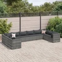 Set Divani da Giardino 10 pz con Cuscini in Polyrattan Grigio 3308282