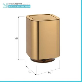 Cestino portarifiuti color oro satinato e nero 5 lt con coperchio basculante Lumina