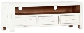 Mobile Porta Tv Bianco 120x30x40 Cm İn Legno Massello Di Acacia /