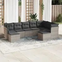 Set Divano da Giardino 9pz con Cuscini Grigio Chiaro Polyrattan 3250411