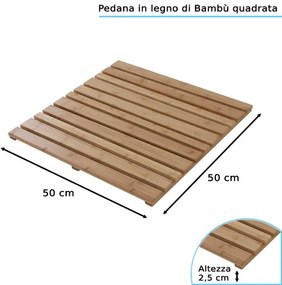 Pedana Doccia Quadrata in Legno di Bambù 50x50 cm