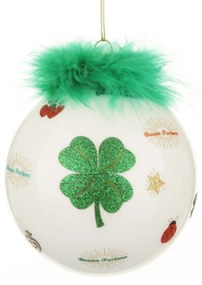 Pallina Natale quadrifoglio verde 10 cm Good Luck