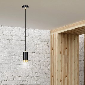 Sospensione Moderna 1 Luce Ivar A Cilindro In Acciaio Nero E Oro