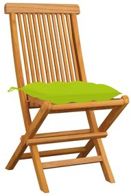 Sedie da giardino cuscini verde brillante 4 pz massello di teak