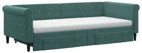 Divano letto estraibile cassetti verde scuro 90x200cm velluto