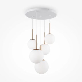 Maytoni Lampada a sospensione moderna in metallo con 5 pendenti in vetro rotondi Basic Form - 40W BIANCO ORO