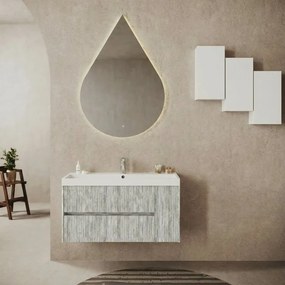 Mobile bagno sospeso con lavabo L 100 x H 50.5 x P 40 cm grigio antico in mdf cannettato, 1 anta 2 cassetti per vasca centrale Portofino