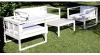 Set da Giardino Divano Poltrone e Tavolino in Polyrattan Morel Montreal Bianco