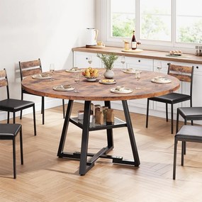 Tavolo per Sala da Pranzo Tondo Ø120 cm Stile Industrial con Ripiano Effetto Legno...